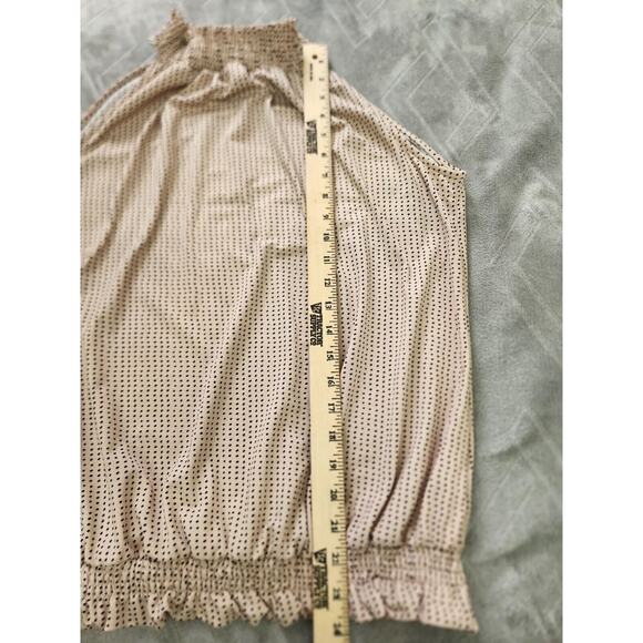 Adrianna Papell Blush Pink Black Polka Dot Knit Blouse High Halter Neck Large - Picture 9 of 13